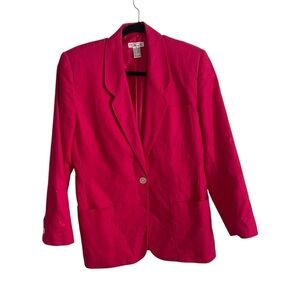 Talbots Vintage Linen Blazer Jacket Bright Fuchsia Pink one button size 8